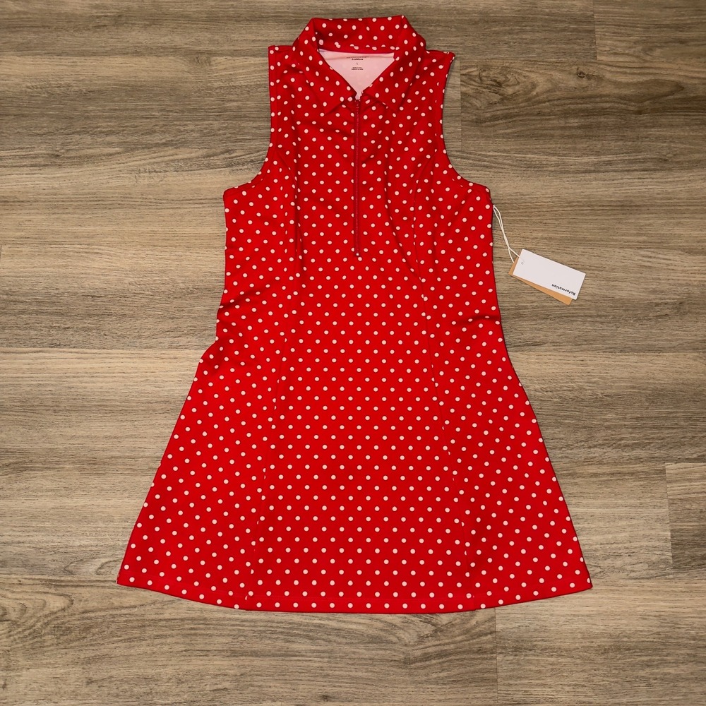 Reformation Leslie Ecomove Zip Front Active Dress Red Polka Dot Mini Large NWT